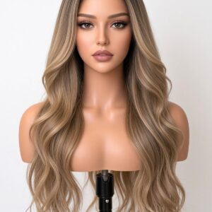 Atelier No. 21 – Echthaar-Perücke, lang, gewellt, Ombré in Aschblond